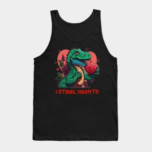 I Steal Hearts Valentines Day Dinosaur, Romantic T Rex Holding a Heart of Love Tank Top